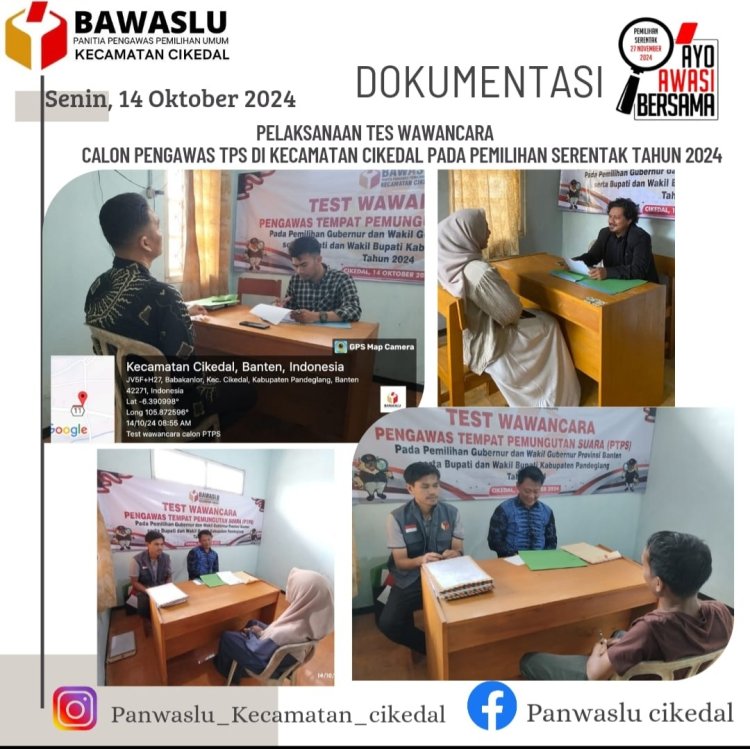 Panwascam Cikedal Adakan Tes Wawancara PTPS untuk Pilkada Serentak 2024