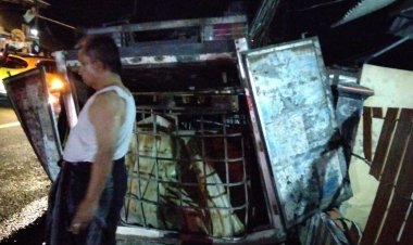 Terguling di Ruas Jalan Panimbang Labuan Setelah Tabrak Tiang, Truk Box Angkut BBM Solar Diduga Ilegal Pengemudi Kabur