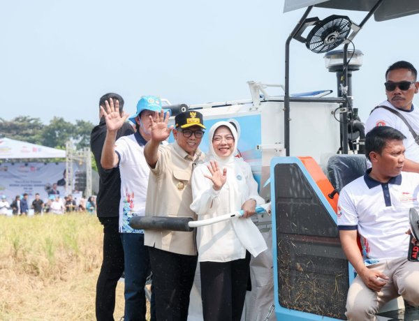 Gubernur Andra Soni Dorong Kolaborasi Wujudkan Swasembada Pangan Saat Panen Raya Padi Organik PS-08